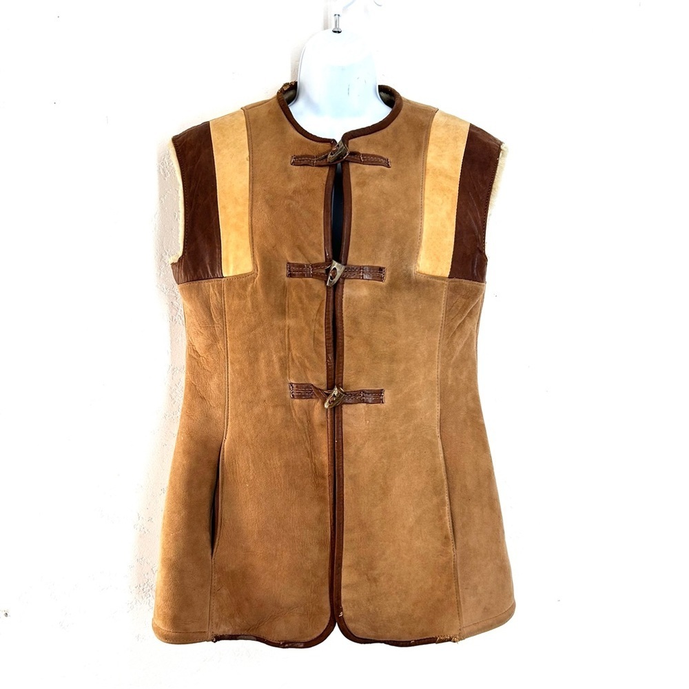 RARE Vintage Abercrombie & Fitch 70/80s Lambskin Suede Vest Tan and Brown 12